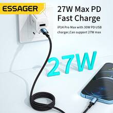 ESSAGER 20W/27W USB C To Ios Cable Fast Charging Power Digital Display Suitable For Mobile Phone Data Transfer 480Mbps