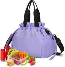11L Bolsa de Almuerzo con Cordón de Tela Oxford,Lonchera Termica para Mujer y Hombres,Impermeable Reutilizables Lonchera,con Asa y Correa de Hombro Ajustable,para Oficina,Picnic,Camping - Morado - Ver 9