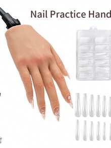 Veikmv Nail Silicone Practice Hand For Acrylic Nails Training Fake Hand Nail Art Practice Tools Hand Tattooed Nail Jewelry Showcase Supplies Manicure Beginners Suits - 杏色 - 查看 9