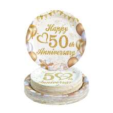 50e Anniversaire Ballons Assiettes et Gobelets en Papier Jetables, Assiettes et Gobelets Fournitures de Fête Convenant pour 30 Invités, Assiettes en Papier Jetables Vaisselle de Fête Convenant pour Anniversaire, Mariage, Fête, Pique-Nique Familial