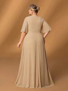 Faeriesty Mosy Plus Mother Of The Bride Dress Featuring Round Neck With Rhinestone Details, Flattering Ruffled Half Sleeves And Gorgeous A-Line Skirt – Perfect For Upscale Evening Galas, Luxurious Family Reunions, Sacred Church Ceremonies, Prestigious Social Events