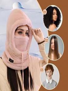 女士冬季抓绒滑雪面罩，冬季抓绒滑雪帽，防风抽绳拉法帽围巾，抓绒拉法帽滑雪面罩，保暖面罩，涤纶针织全头颈部保暖套，男女通用，轻便，手洗，无弹力面料，做工精良 - 彩色 - 查看 10