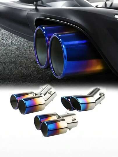 2-Outlet Stainless Steel Exhaust Tip, Universal Car Dual Exhaust Pipe Tail Throat, Muffler Silencer Accessory