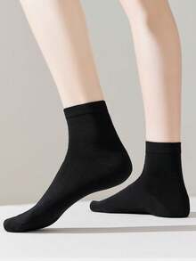 10 Pairs Solid Color Breathable Moisture-Wicking Sports Socks, Spring/Summer - Black - View 2