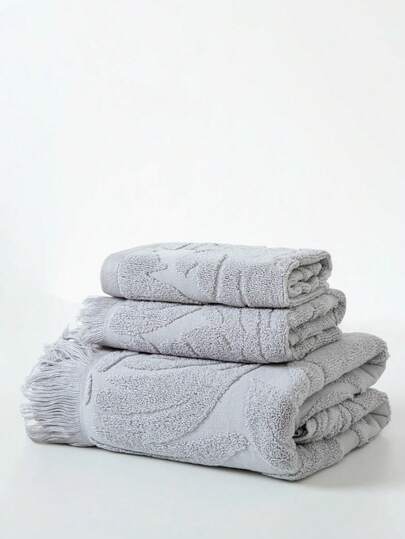 1 pieza Juego de toallas ligeras, con patrón de hojas grises, toalla de baño rectangular de 70*140cm y toalla de mano de 34*74cm/34*34cm, de secado rápido, absorbente, suave, adecuada para baño, cocina, viaje, regalos, gimnasio, playa, hotel, toallas de ducha para salón de belleza, hotel deportivo, artículos esenciales para el hogar, toalla, cuidado de la piel