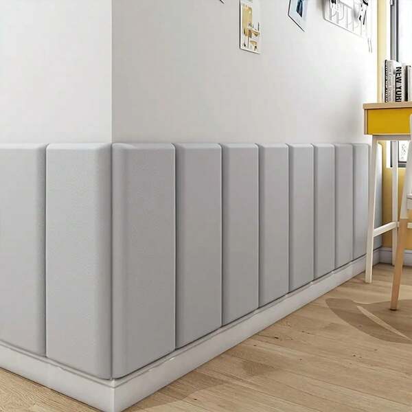 5 painéis de parede autoadesivos 3D minimalistas nórdicos - bordas protetoras macias para cabeceira de cama e tatame, adesivos de espuma para decoração de parede, cor sólida lavável, removíveis e reutilizáveis, design aleatório