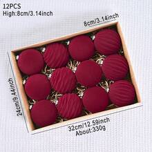 12 Pieces Of 8cm Velvet Christmas Balls, Wine Red/Dark Green Velvet Christmas Tree Pendant Decorations, Suitable For Christmas Festival Scene Decoration And Arrangement - Multicolor - View 10
