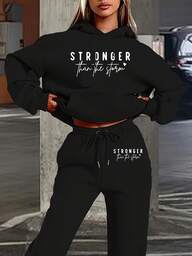 LC Women's Casual - 'Stronger Than The Storm' Letter Print Hoodie, White, Loose Fit With Pockets, Perfect Autumn And Winter, Comfortable Clothing |   Loose Fit Hoodie | Casual Daily Wear Pants, Halloween Costumes, Thanksgiving Clothing, Hoodie Autumn And Winter, Unisex Short Sleeves, Plus Size Fall Clothes, Sweatshirt, Fall Clothes Women