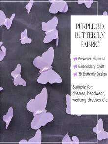 1 件 3D 刺绣渐变色蝴蝶网眼面料薄纱裙、娃娃裙缝纫工艺品、摄影装饰 - 紫色 - 查看 6