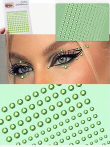 1pc Light Green Rhinestone Sticker For Facial And Eye Makeup Decoration, Suitable For Party And Festival - Green - View 6