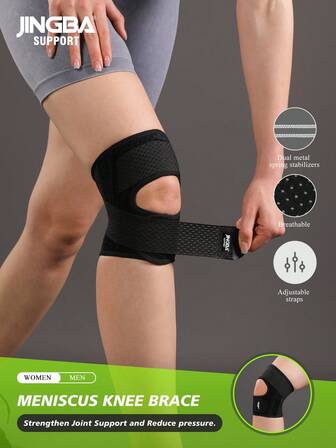 JINGBA SUPPORT 1 件装 男女款可调节透气弹性轻质护膝带弹簧支撑 适合篮球跑步