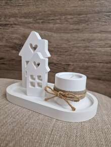 4 PCS/Set - Oval Tray Mold + Chimney Heart House Mold (Large & Small) + Small Cylinder Candlestick Mold, DIY Creative Home Decor Plaster Silicone Molds Set, Epoxy Resin Casting Mould For Handicrafts - White - View 7
