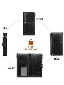 MIYIN RFID Blocking Bifold Large Capacity Women's Wallet Retro Zipper Soft Leather With Multiple Card Slots & ID Window For Credit Card/ ID Card/ / Cash/Cell Phone Quilted Detail Card Holder Clutch Bag For Lady Robber For Men Wallet Purse Wallet Long Wallet