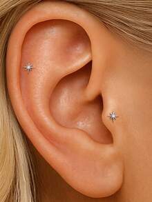 EleRunis 1对925纯银星星耳钉，耳骨/耳廓穿孔饰品，适合女性日常佩戴，也适合婚礼、派对、订婚、周年纪念、情人节和其他场合。
