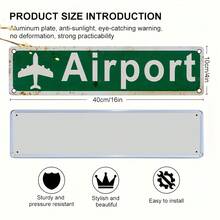 2D Flat, Vintage Airport Metal Sign With Retro Airplane & Floral Design - Green Background, White Lettering, Durable Weatherproof Metal, Pre-Drilled Holes For Easy Hanging - Home, Office, Bar Wall Decor, Aviation Enthusiast Gift, Office Decoration, Retro Aviation Theme, 2D Flat - Nhiều màu - Xem 3