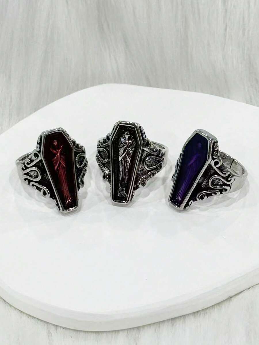 1 件哥特式吸血鬼棺材形开口戒指,复古暗黑风格朋克指环,送给家人、朋友、伴侣的独特礼物,适合万圣节和男女通用 - 吸血鬼 - 查看 1