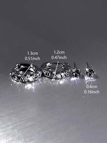 2 对时尚简约优雅奢华小巧铜方晶锆石耳环套装女士 - 黑色 - 查看 4