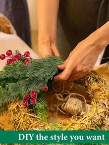 22/40pcs Artificial Pine Tree Branches With Red Berries - Realistic Evergreen Foliage In White Vase-Like Pot, Durable Plastic Winter Foliage With Green Needles & Red Berries For Christmas, Thanksgiving, Table Centerpiece, Wreaths, Garlands - All-Season Indoor/Outdoor Decoration (No Maintenance Required) - Ideal For DIY Crafts, Home & Party Decor, Christmas Decor - Multicolor - View 10
