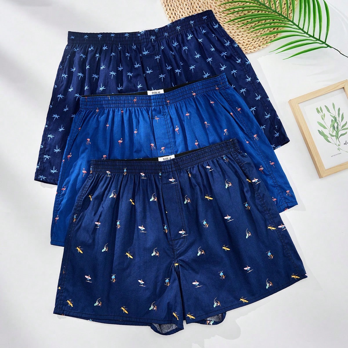 Piezas/paquete Calzoncillos tipo bóxer estampados con cintura elástica y transpirables para hombres, ropa interior casual y holgada