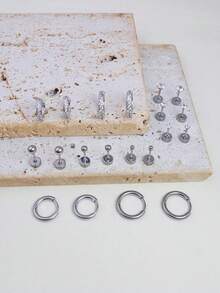 10pcs Classic Stainless Steel Stud Earrings Set, Embedded With Small Cubic Zirconia Beads, Suitable For Multiple Ear Piercings, Can Be Worn On Earlobes, Cartilage, And Helix - Silver-3# - View 4