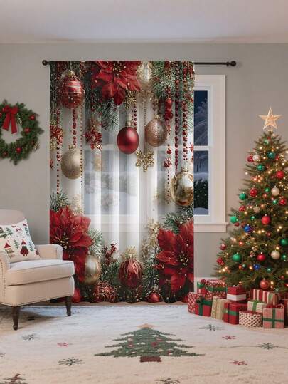 1 pieza Cortina decorativa transparente pero no transparente con diseño de muñeco de nieve, reno y árbol de Navidad, adecuada para sala de estar, dormitorio, puerta, cocina, reduce el ruido, decoración navideña