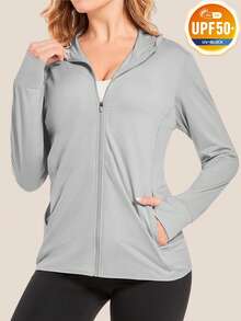 Women's UPF 50+ Casual Long Sleeve Jacket Sun Protection Lightweight Breathable Full Zip Hooded Jacket Hiking Mountaineering Outdoor Activities Shirt, Light Grey - Light Grey - View 1