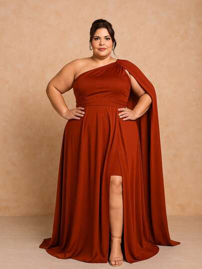 Vestido Longo Feminino Plus Size com Capa Festa Casamento Noiva Formatura Madrinhas  elegante Festa Malha  Com cinto Atemporal