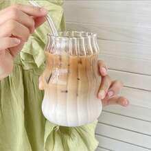 1/4pc Transparent Wave Texture Glass Drinking Cup, Modern Style Ripple Design Glass, For Iced Coffee, Tea, Milk And Cocktails, Suitable For Home And Party Use, Lead-Free Glassware, Comfortable To Hold, Very Suitable For Cold Drinks - Clear - View 8