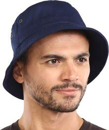 Sombrero para el sol estilo cubeta para hombres y mujeres – Protección UV UPF 50, empacable, de pescador de verano para pesca, safari, playa y navegar - marino - Ver 10