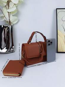 2 Pieces Fashion Solid Color Multi-Functional Shoulder Bag With A Lightweight Coin Purse, Card Holder, Lightweight For Business And Leisure, Simple Solid Color Flap Cross Bag, Suitable For Female College Students And White-Collar Workers, Very Suitable For Office, University, Work, Business, Commuting, Outdoors, Travel And Outing