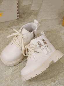 1 Pair Girls Autumn/Winter Style Boots, Casual High-Top Boots For Older Kids, Street Style Short Boots For Students, Anti-Slip Soft Bottom Boots For Toddlers, Boys British Low-Cut Short Boots