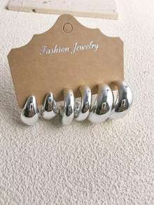 6-18 件时尚优雅简约 ABS 银色 CCB 轻质耳环首饰套装，C 形和泪珠设计，一套满足所有女性日常穿搭需求 - 款式3 - 查看 5