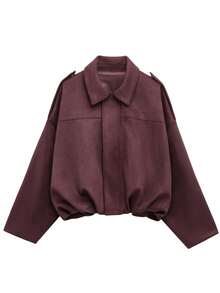 Women's Bomber Jacket, Spring Coat, Loose Long Sleeve Zipper Retro Jacket, New Style Jacket, Green Outerwear - Burgundy - View 6