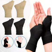 2 Pack 1 Pair, Gel Pad Thumb Fingerless Compression Gloves, Breathable Carpal Tunnel Syndrome Care Joint Support Daily Use Gloves - 黑色 - 查看 7