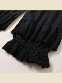 Women's Lace Embroidered Petticoat Long Pants, 100% Cotton, See-Through, Natural Color, Elastic Hem, Loose Fit, Comfortable, Cool, Spring, Summer, Autumn, Cute, Stylish, Simple, Casual Layering, Petticoat, For Women In Their 30s, 40s, And 50s - màu đen - Xem 6