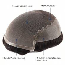 男士自然黑色 100% 真人发质假发 - Q6 法式蕾丝前假发，逼真发际线，手工绑制 8X10 毛细血管假体