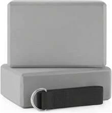 Bloques de Yoga de Alta Densidad , Bloque Para Yoga o Pilates, Yoga Blocks con Correa para Apoyar y Profundizar Posturas, Superficie Ligera, Resistente al Olor y Antideslizante para Yoga, Pilates y Meditación - Gris - Ver 1