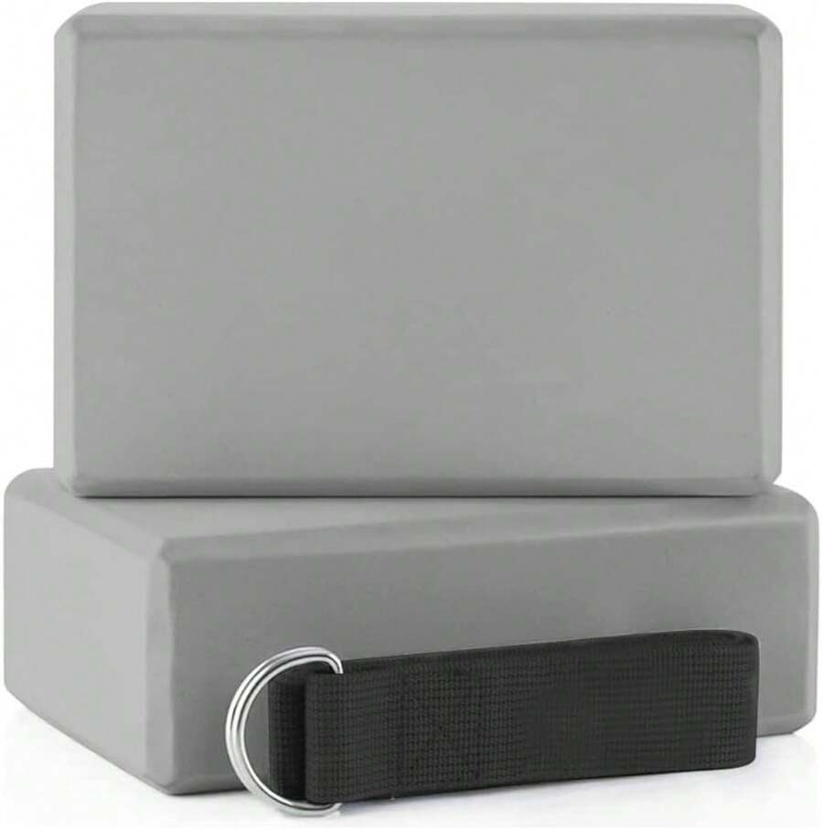 Bloques de Yoga de Alta Densidad , Bloque Para Yoga o Pilates, Yoga Blocks con Correa para Apoyar y Profundizar Posturas, Superficie Ligera, Resistente al Olor y Antideslizante para Yoga, Pilates y Meditación - Gris - Ver 1
