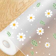 1 rollo de revestimiento de gabinete de cocina con patrón de margaritas, revestimiento de cajón antiadherente, revestimiento de gabinete antideslizante, revestimiento de refrigerador lavable de EVA, almohadilla de refrigerador fácil de cortar, decoración del hogar, fiesta y almacenamiento navideño