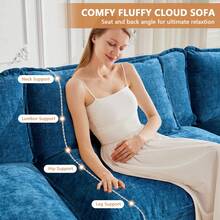 mikibama Modern Modular Sectional Sofa, 78" Upholstered Chenille Loveseat With Movable Ottoman Comfy L-Shaped Sofa, Oversized Deep Seat Cloud Couch With 2 Throw And Arm Pillows For Living Room, Blue - Blue Loveseat +1 Ottoman - 查看 5