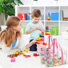 1pc Macaron Colored Makeup Bag, PVC Transparent Tote Bag, Large Capacity Waterproof Beach Bag, Colorful Building Block Game Storage Organizer Box For Children's Room