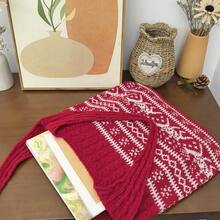 Christmas Essential Women's Multifunctional Knitted Bag, Large Capacity Shoulder Bag, Versatile Fashion Woven Bag, Holiday Must-Have, Christmas Gift, Brown Tote Bag, Ideal Gift For Friends And Family