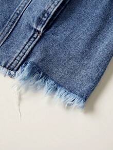 Women's Denim Jacket With Long Sleeves And Buttoned Distressed Denim Jacket - Medium Wash - View 8