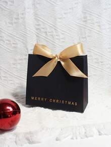 5pcs Christmas Gift Box With Ribbon Bow, Elegant Merry Christmas Party Favor Packaging, Small Treat Box For Holiday Candy, Jewelry, Cookies, Wedding Birthday Party Decoration, Black Box - Christmas Mini Box - View 9