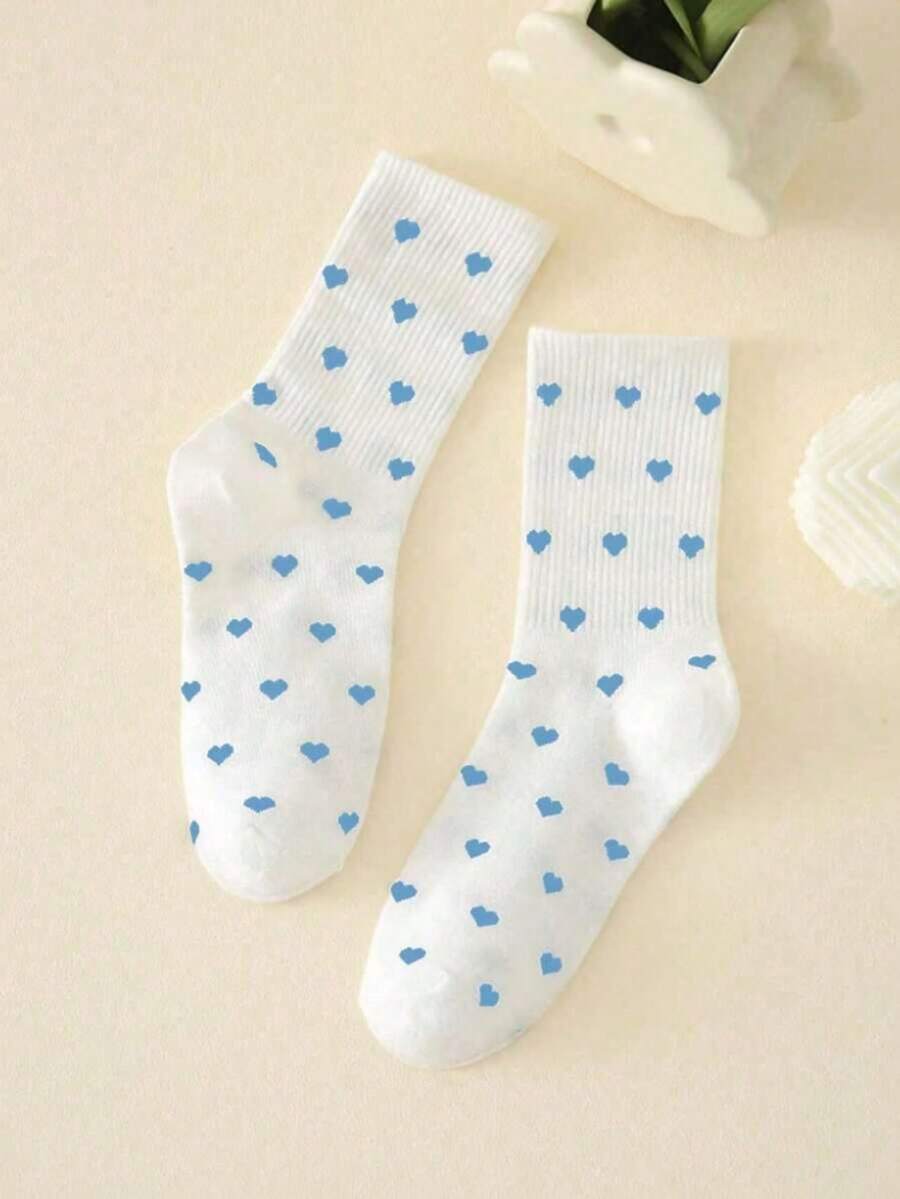 1 Pair Heart Pattern Fashion Women's Socks, Thick Mid-Calf Socks, Soft And Warm, Autumn New Arrival