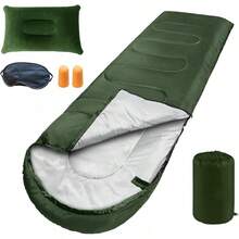 NEWKIBOU Saco de Dormir para Camping 3 Estaciones, Ligero e Impermeable, para Adultos y Niños con Almohada, Antifaz y Tapones, para Senderismo, Viajes y Aire Libre - verde - Ver 1