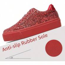 Glitter Platform Sneakers Women Casual Sequin Sparkly Shoes Bling Thick Sole Walking Shoes Shiny Sequin Wedding Sneakers For Ladyhalloween - Lấp lánh màu đỏ - Xem 4