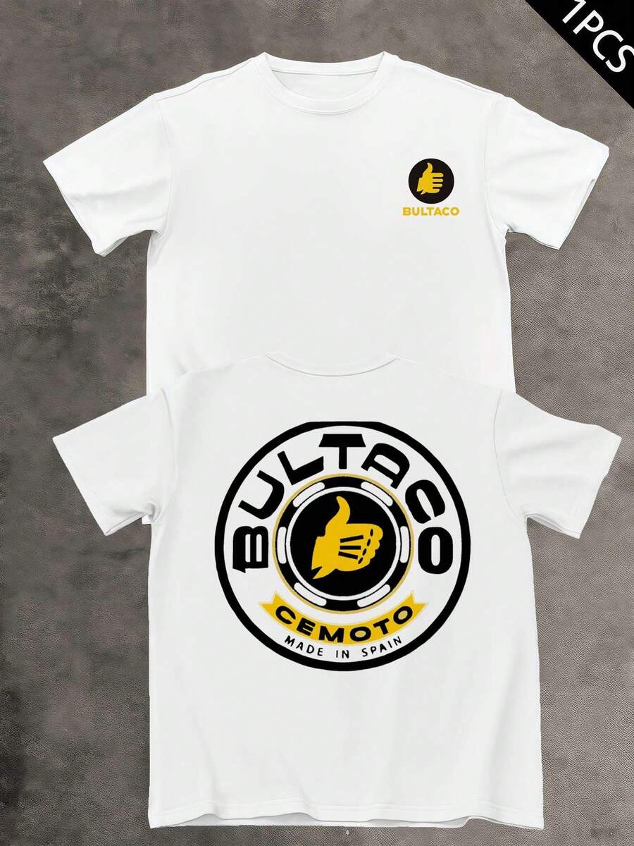 Bultaco Moto Spain T-Shirt, Men's Double-Sided Print T-Shirt, Fashion Casual, Crew Neck, 220 G/M2 Cotton (1 Piece) - 白色 - 查看 1