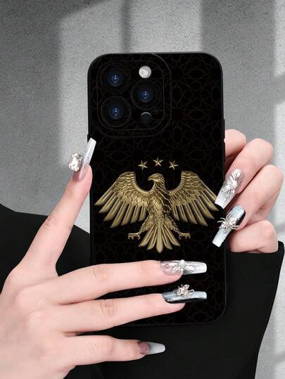 Middle East 1pc Gilded Silhouette Printed 2D Pattern Creative High-End Minimalist Cartoon Portrait Style Suitable For Gifting To Elders, Friends, Family, Couples, Birthday, Festivals, Black Matte Soft Protective Case Compatible With IPhone 17/16/15/14/13/12/11/Pro/ProMax/X/XR/XS/XSMAX/7/8/PLUS And Models