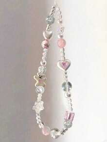 1 件 Ins 涂鸦熊西部高地链串珠饰品通用手机 Ccd 相机翻领手链吊坠手腕 DIY 礼物，适合母亲、家人、朋友、生日、节日手机饰品、手机链 - 跳跳小熊掛繩 - 查看 2